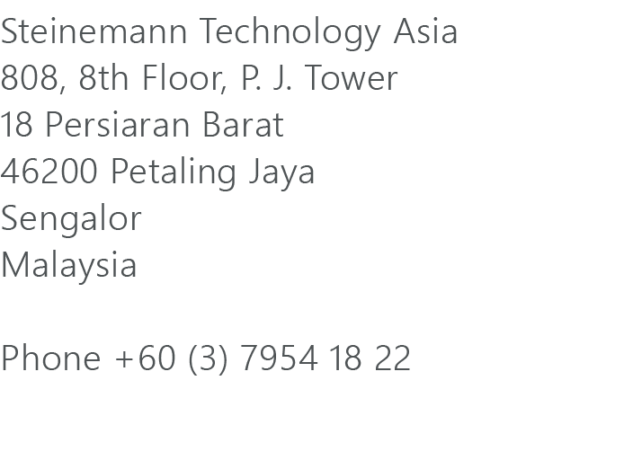 Steinemann Technology Asia 808, 8th Floor, P. J. Tower 18 Persiaran Barat 46200 Petaling Jaya Sengalor Malaysia Phone...