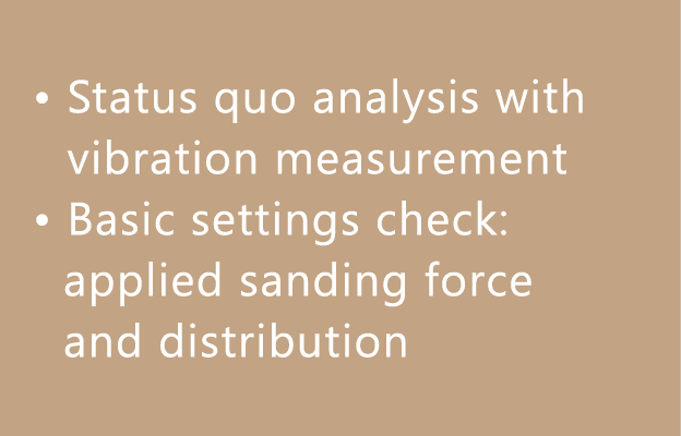• Status quo analysis with vibration measurement • Basic settings check: applied sanding force and distribution