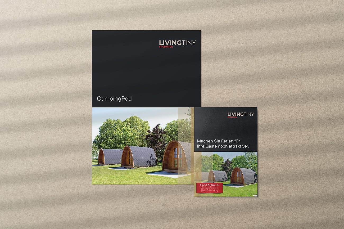 Produktblatt und Flyer CampingPod LivingTiny Glovital AG